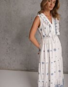 ambitionfly Rochie de vară Boho din bumbac cu broderie în modele și volănaș Alemite Albastră