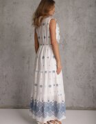 ambitionfly Rochie de vară Boho din bumbac cu broderie în modele și volănaș Alemite Albastră