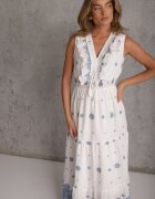 ambitionfly Rochie de vară Boho din bumbac cu broderie în modele și volănaș Alemite Albastră