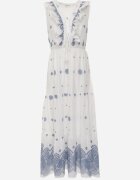 ambitionfly Rochie de vară Boho din bumbac cu broderie în modele și volănaș Alemite Albastră