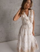 ambitionfly Rochie de vară Boho din bumbac cu broderie în modele și volănaș Alemite Bej
