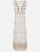 ambitionfly Rochie de vară Boho din bumbac cu broderie în modele și volănaș Alemite Bej