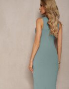 ambitionfly Rochie Mentă Bodycon cu Nituri Fără Mâneci din Bumbac Elastic Brimelia