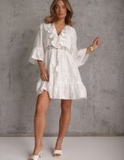 ambitionfly Rochie Mini Albă din Bumbac Decorată cu Broderii și Dantelă Qirelia