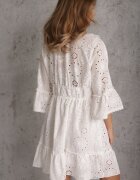 ambitionfly Rochie Mini Albă din Bumbac Decorată cu Broderii și Dantelă Qirelia