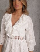 ambitionfly Rochie Mini Albă din Bumbac Decorată cu Broderii și Dantelă Qirelia