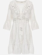 ambitionfly Rochie Mini Albă din Bumbac Decorată cu Broderii și Dantelă Qirelia