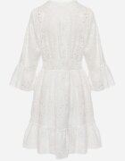 ambitionfly Rochie Mini Albă din Bumbac Decorată cu Broderii și Dantelă Qirelia