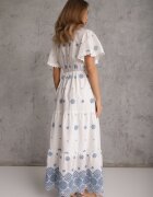 ambitionfly Rochie rustică din bumbac pentru vară decorată cu broderie și ciucuri Damea Albastră