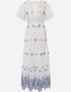 ambitionfly Rochie rustică din bumbac pentru vară decorată cu broderie și ciucuri Damea Albastră