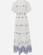 ambitionfly Rochie rustică din bumbac pentru vară decorată cu broderie și ciucuri Damea Albastră