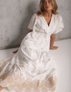 ambitionfly Rochie rustică din bumbac pentru vară decorată cu broderie și ciucuri Damea Bej