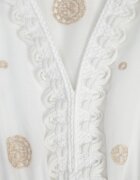 ambitionfly Rochie rustică din bumbac pentru vară decorată cu broderie și ciucuri Damea Bej