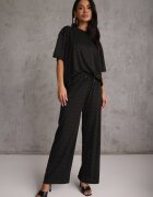 ambitionfly Set Negru Supradimensionat Împodobit cu Zirconii Tricou și Pantaloni Arnateia
