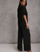 ambitionfly Set Negru Supradimensionat Împodobit cu Zirconii Tricou și Pantaloni Arnateia