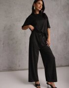 ambitionfly Set Negru Supradimensionat Împodobit cu Zirconii Tricou și Pantaloni Arnateia