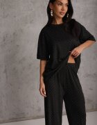 ambitionfly Set Negru Supradimensionat Împodobit cu Zirconii Tricou și Pantaloni Arnateia
