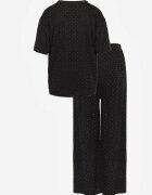 ambitionfly Set Negru Supradimensionat Împodobit cu Zirconii Tricou și Pantaloni Arnateia