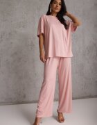 ambitionfly Set Roz Supradimensionat Decorat Cu Zirconii Tricou și Pantaloni Arnateia