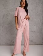ambitionfly Set Roz Supradimensionat Decorat Cu Zirconii Tricou și Pantaloni Arnateia
