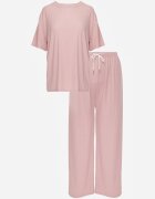 ambitionfly Set Roz Supradimensionat Decorat Cu Zirconii Tricou și Pantaloni Arnateia
