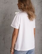 ambitionfly Tricou Alb de bumbac cu croială clasică cu aplicații florale 3D Morgane