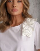 ambitionfly Tricou Alb de bumbac cu croială clasică cu aplicații florale 3D Morgane