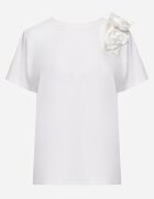 ambitionfly Tricou Alb de bumbac cu croială clasică cu aplicații florale 3D Morgane