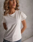 ambitionfly Tricou alb din bumbac cu mâneci din dantelă Hycis