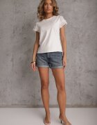 ambitionfly Tricou alb din bumbac cu mâneci din dantelă Hycis