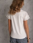 ambitionfly Tricou alb din bumbac cu mâneci din dantelă Hycis