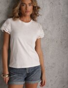 ambitionfly Tricou alb din bumbac cu mâneci din dantelă Hycis