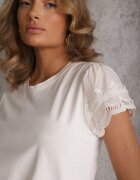 ambitionfly Tricou alb din bumbac cu mâneci din dantelă Hycis