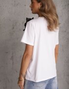 ambitionfly Tricou Alb-Negru Din bumbac Cu croială clasică cu aplicații florale 3D Morgane