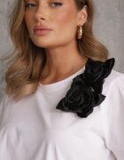 ambitionfly Tricou Alb-Negru Din bumbac Cu croială clasică cu aplicații florale 3D Morgane