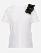 ambitionfly Tricou Alb-Negru Din bumbac Cu croială clasică cu aplicații florale 3D Morgane