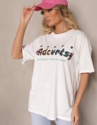 ambitionfly Tricou Alb Supradimensionat Decorat cu Text și Stele Colorate Ilamora
