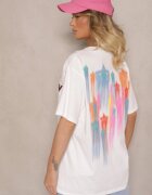 ambitionfly Tricou Alb Supradimensionat Decorat cu Text și Stele Colorate Ilamora