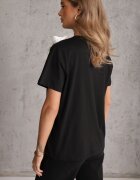 ambitionfly Tricou din bumbac Negru-Alb cu croială clasică cu aplicații florale 3D Morgane