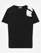 ambitionfly Tricou din bumbac Negru-Alb cu croială clasică cu aplicații florale 3D Morgane