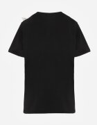 ambitionfly Tricou din bumbac Negru-Alb cu croială clasică cu aplicații florale 3D Morgane