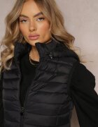 ambitionfly Vestă Clasică Neagră cu Matlasare și Glugă și Buzunare cu Fermoare Nuvleca