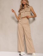 ann gissy Compleu bej Vestă cămașă și Pantaloni largi stil Cargo Zibelle