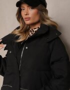 ann gissy Cu geacă neagră oversize cu cusături matlasate glugă buzunare și zirconii Etairea