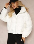 ann gissy Geacă Albă Oversize cu cusături matlasate buzunare și tiv elastic Zinnaria