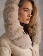 ann gissy Geacă Bej De puf Matlasată Cu croială lungă Cu glugă Cu blană Bavea