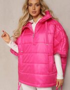 ann gissy Geacă Fucsia Matlasată cu Mânecă 3/4 și Glugă Tip Anorac Arisoltta