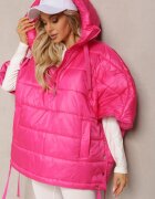ann gissy Geacă Fucsia Matlasată cu Mânecă 3/4 și Glugă Tip Anorac Arisoltta