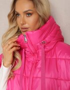 ann gissy Geacă Fucsia Matlasată cu Mânecă 3/4 și Glugă Tip Anorac Arisoltta