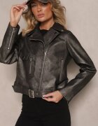 ann gissy Geacă gri închis tip biker cu curea cu cataramă și buzunare Milvila